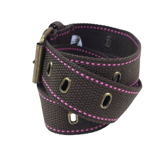 Brown & Pink Adjustable Polyester Belt With Brass Buckle Size 13, 35-39" x 1.5" - Picture 2 of 10